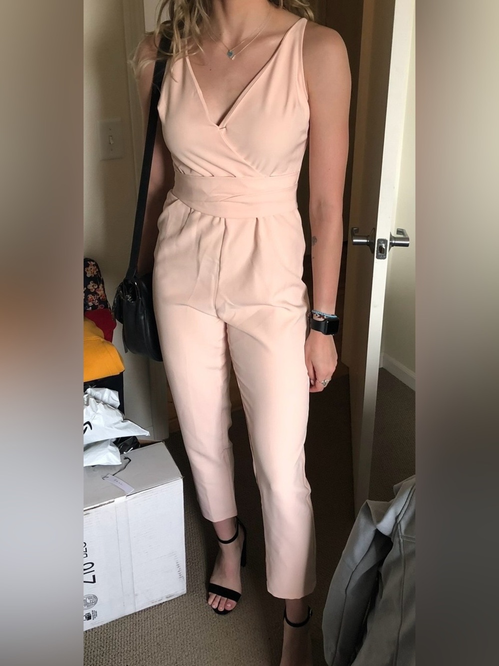 ASOS Blush Pink Wrap-Front Cropped Jumpsuit